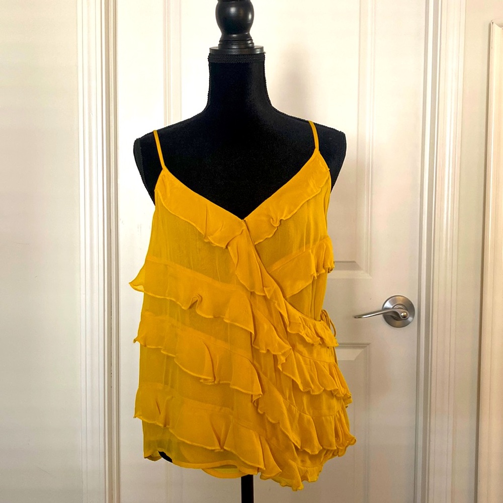 Anthropologie Ruffled Tank- Gold- Size M